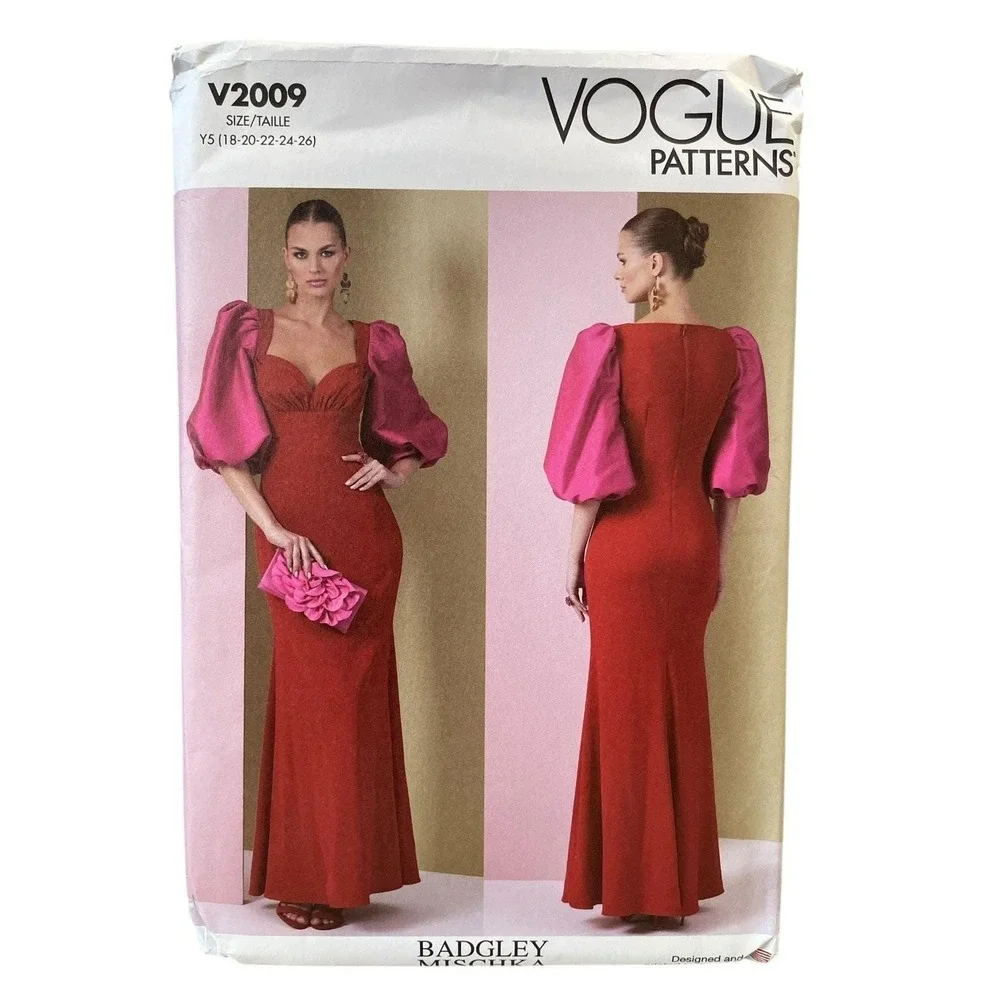 Vogue V2009 Misses Dress Size 18-26 Balloon Sleeve‎ Evening Gown